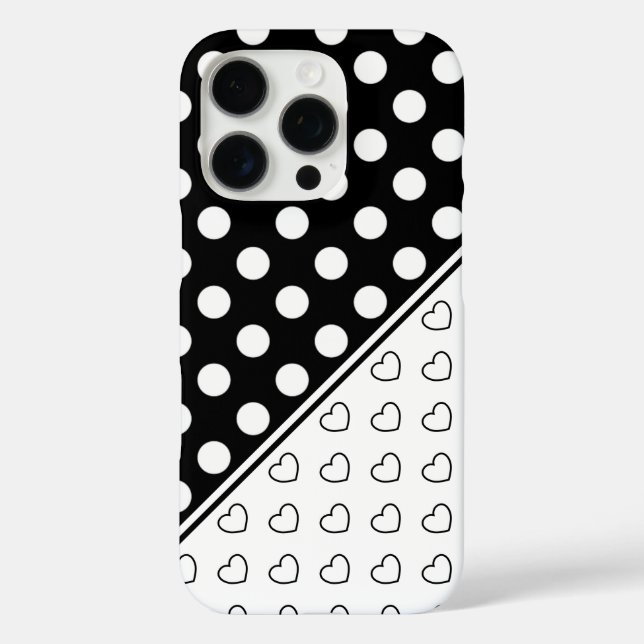 Coques Case-Mate iPhone Pois Et Coeurs Noirs Et Blancs Élégants (Verso)