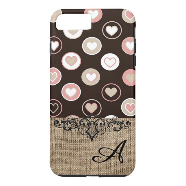 Coques Case-Mate iPhone Pois et Motif de Burlap avec monogramme (Dos)