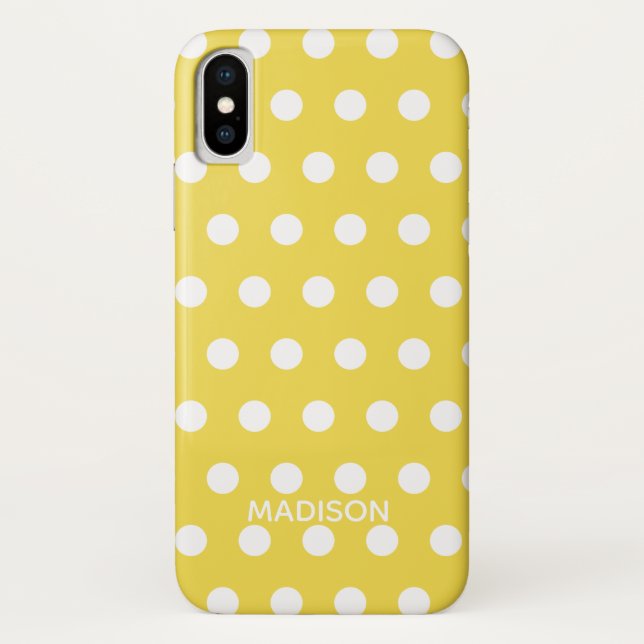 Coques Case-Mate iPhone Pois jaune et blanc Nom personnalisé (Dos)
