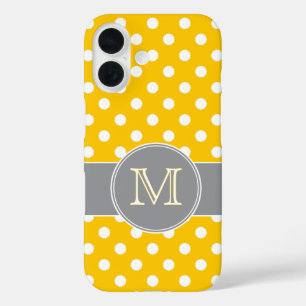 Coque Pour iPhone 16 Pois jaunes et gris monogrammes