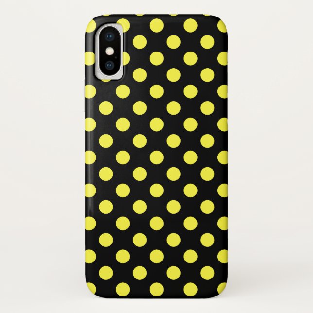 Coques Case-Mate iPhone Pois jaunes sur fond noir (Dos)