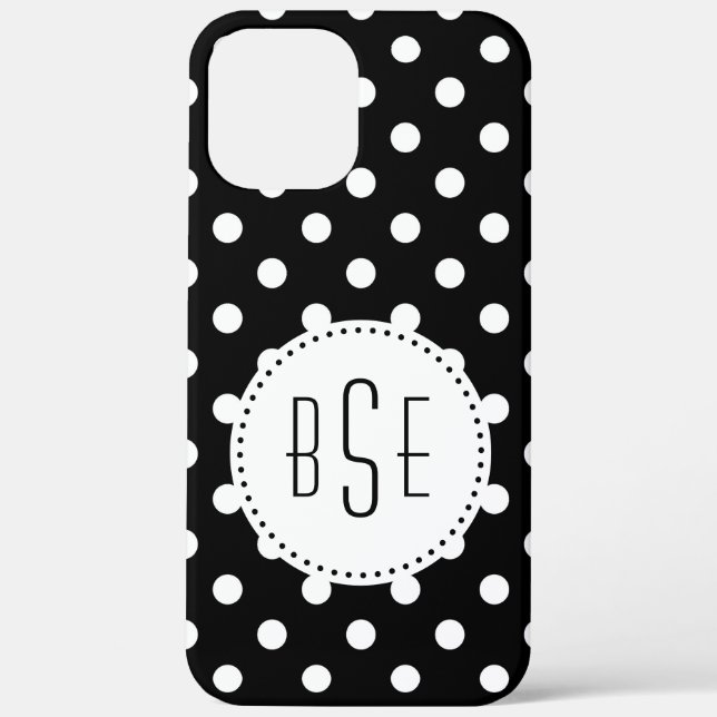 Coques Case-Mate iPhone Pois noirs et blancs avec monogramme (Verso)