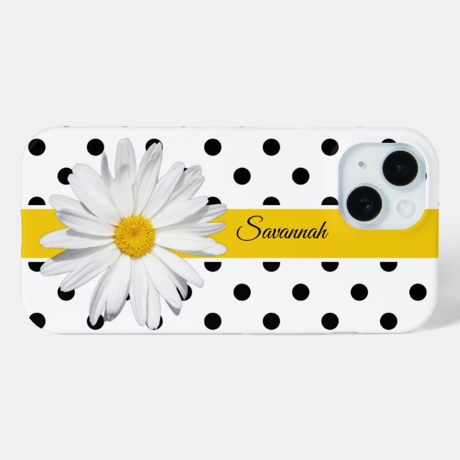 Coques Case-Mate iPhone Pois noirs et blancs, Daisy (Verso (horizontal))