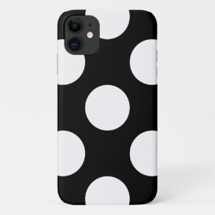 Coque iPhone 11 Pois noirs et blancs, Motif Polka