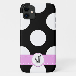 Coques Pour iPhone Pois noirs et blancs, pointillés, Monogramme