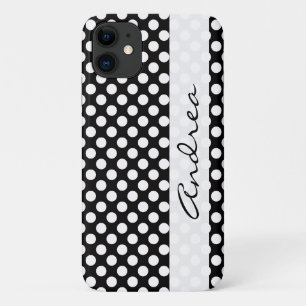 Coque Case-Mate iPhone Pois noirs et blancs, pointillés, Votre nom