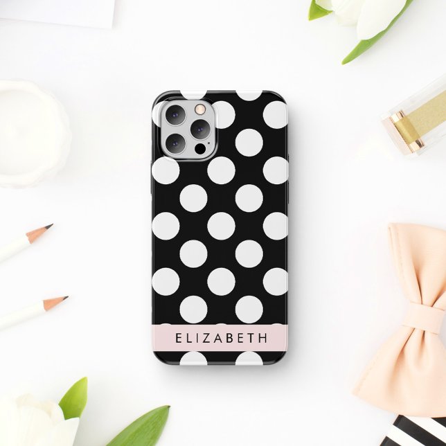 Coques Case-Mate iPhone Pois noirs et blancs, pointillés, Votre nom (Créateur téléchargé)