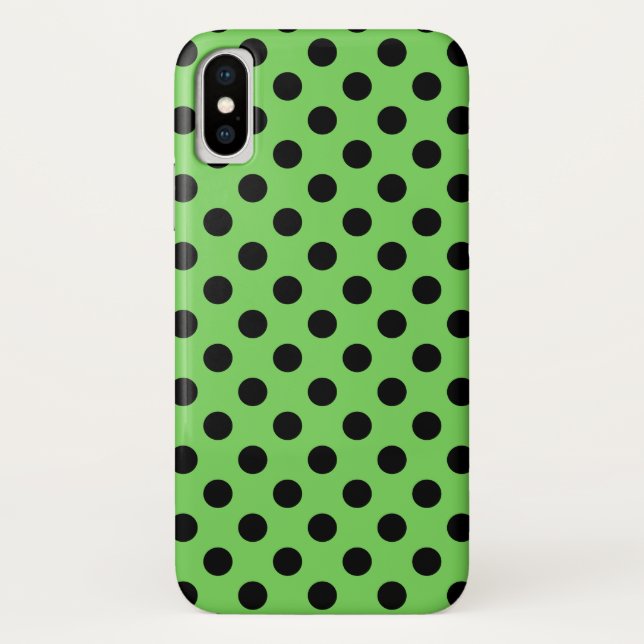Coques Case-Mate iPhone Pois noirs sur vert citron (Dos)