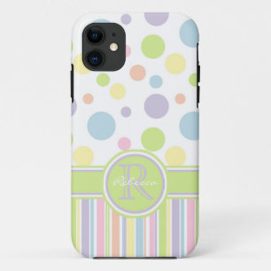 Coque Case-Mate iPhone Pois pastel et tripes avec nom et initiale