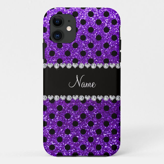 Coques Case-Mate iPhone Pois pourpre de noir de parties scintillantes (Dos)