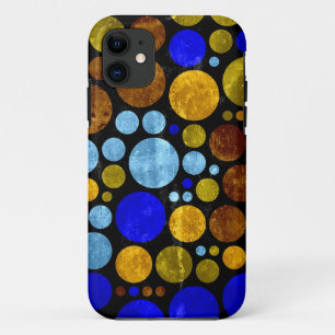 Coque iPhone 11 Pois Retro Grunge Aqua bleu jaune
