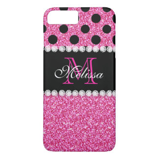 Coque iPhone 8 Plus/7 Plus Pois rose de noir de parties scintillantes décoré