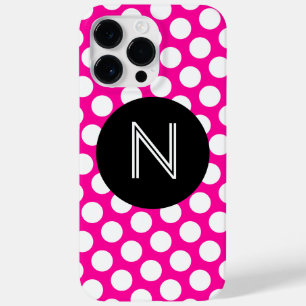 Coque Pour Pour iPhone 14 Pro Max Pois rose et blanc Cercle noir Monogramme
