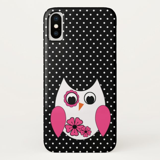 Coques Case-Mate iPhone Pois rose et blanc mignon de hibou (Dos)