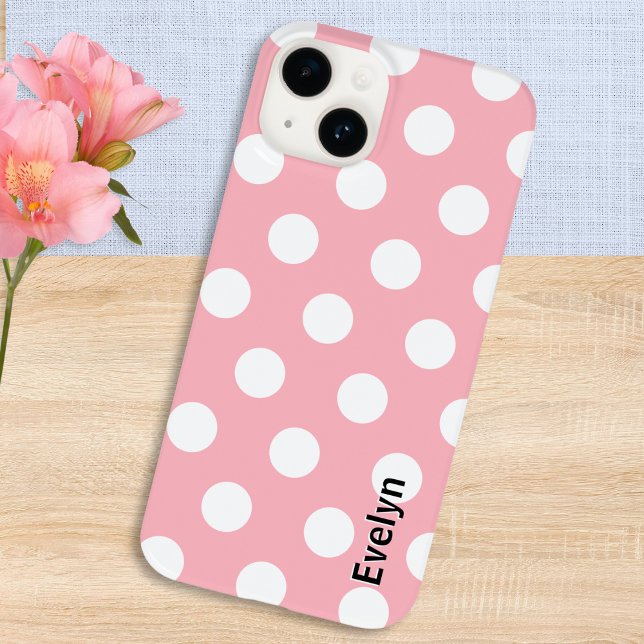 Coques Case-Mate iPhone Pois rose pâle blanc pointillé (A pretty personalized phone case, in blush pink with white polka dots pattern)