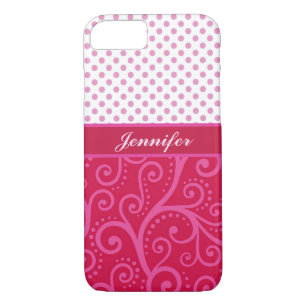 Coque iPhone 8/7 Pois rose, vrilles, cercles, personnalisés