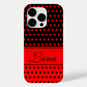 Coque Case-Mate iPhone Pois rouges et noirs élégants, Nom personnalisé