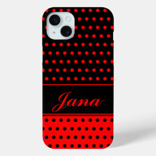 Coque Case-Mate iPhone Pois Super Chic Rouge Et Noir, Nom Personnalisé