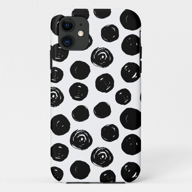 Coques Case-Mate iPhone Pois tiré par la main noir et blanc d'aquarelle (Dos)