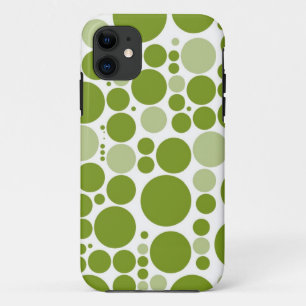 Coque iPhone 11 Pois verts en blanc