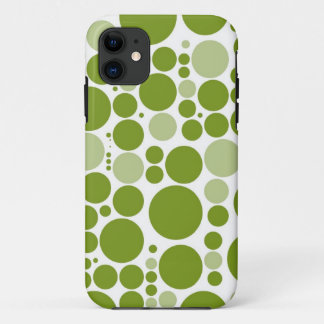 Coque iPhone 11 Pois verts en blanc