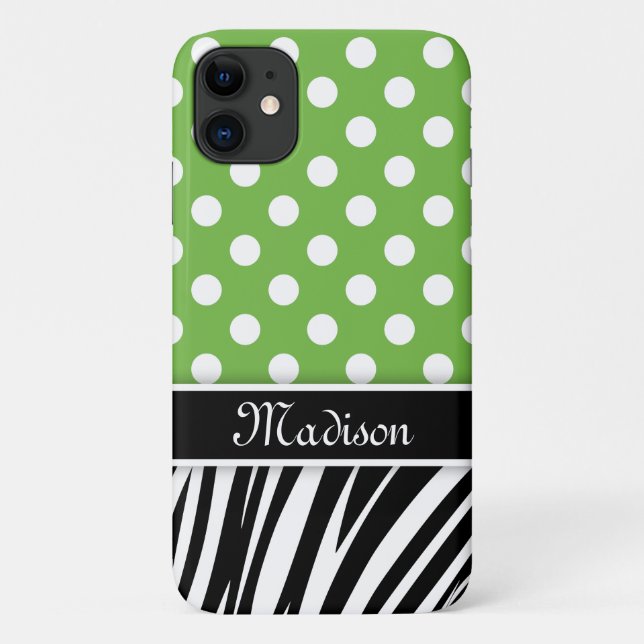 Coques Case-Mate iPhone Pois verts Zebra Stripes Nom noir (Dos)