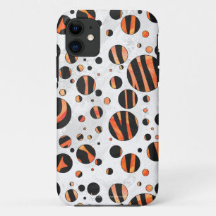 Coque iPhone 11 Pois zèbres noirs et oranges