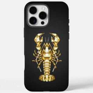 Coque iPhone 16 Pro Max Poisson à langouste polygonale dorée sur noir