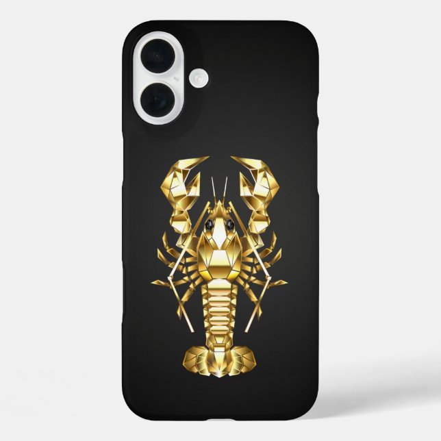 Coques Case-Mate iPhone Poisson à langouste polygonale dorée sur noir (Verso)