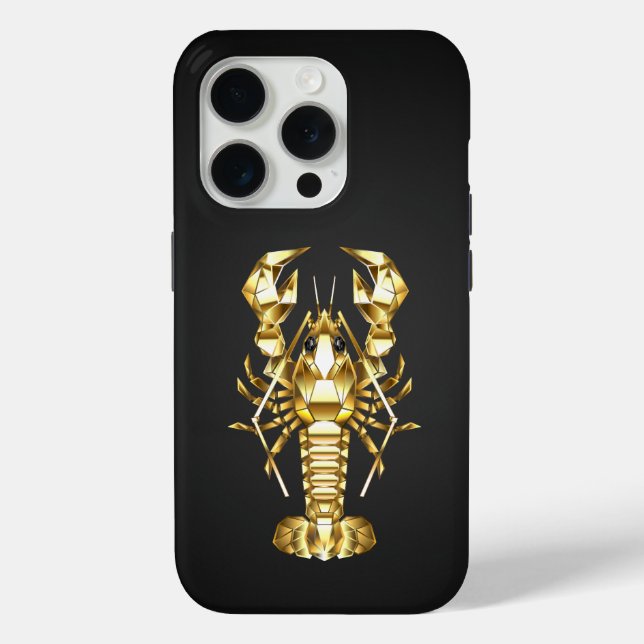 Coques Case-Mate iPhone Poisson à langouste polygonale dorée sur noir (Verso)