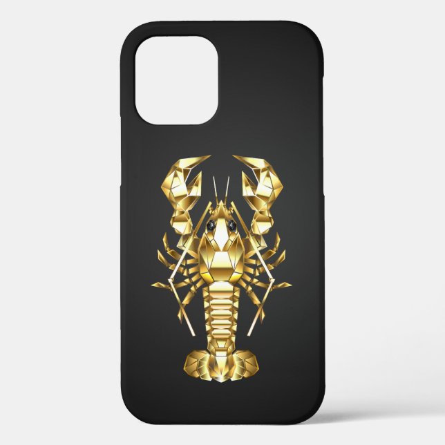 Coques Case-Mate iPhone Poisson à langouste polygonale dorée sur noir (Verso)