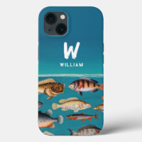 Poisson Coloré Monogramme Sous Océan Bleu