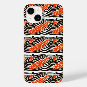 Coque Pour iPhone 14 POISSON DANS LA MER VAGUES Orange Noir Blanc Motif
