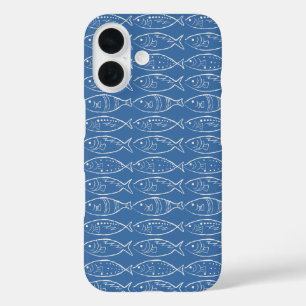 Coque Pour iPhone 16 Poisson d'art en ligne minimaliste Océan Bleu