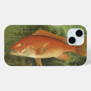 Coque Pour iPhone 15 Poisson de Snapper Rouge dans l'océan, Vintage Mar