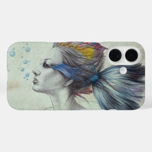 Coque Pour iPhone 16 Poisson Femme Portrait de sirène Dessin surréalist