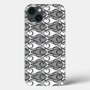 Coque Case-Mate iPhone Poisson moderne du milieu du siècle, gris, blanc e