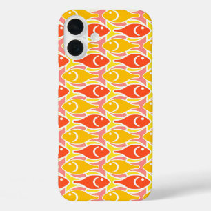 Coques iPhone 16 Plus Poisson moderne du milieu du siècle, orange mandar