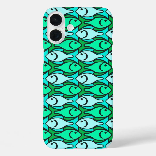 Coques Case-Mate iPhone Poisson moderne du milieu du siècle, vert jade et  (Verso)