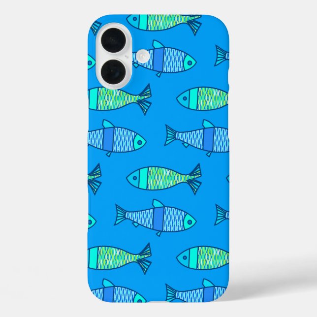 Coques Case-Mate iPhone Poisson moderne rétro, bleu turquoise et cerulean (Verso)