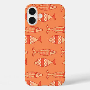 Coques iPhone 16 Plus Poisson moderne rétro, Corail clair Orange & Tange