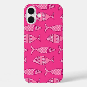 Coques iPhone 16 Plus Poisson Moderne Rétro, Fuchsia, Rose Clair, Rose P