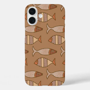 Coque Pour iPhone 16 Plus Poisson moderne rétro, Tan, Beige et Brown clair