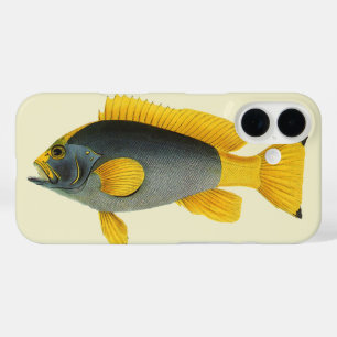 Coque Pour iPhone 16 Poisson vintage bleu et jaune, Vie marine