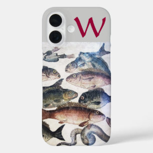 COQUES iPhone 16  POISSONS MOSAÏQUES ANCIENNES, MONOGRAMME DE LA VIE