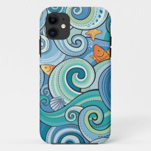 Coque iPhone 11 Poissons parmi le motif de vagues