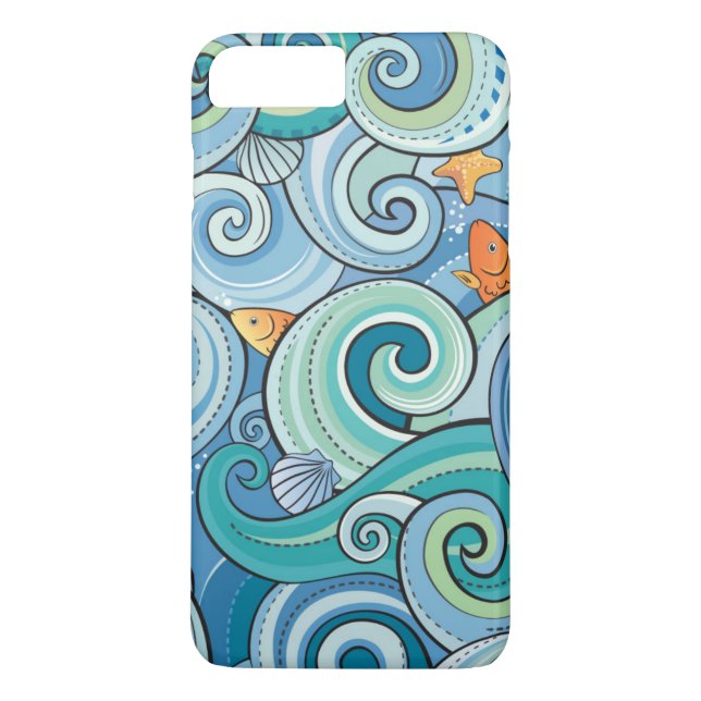 Coques Case-Mate iPhone Poissons parmi le motif de vagues (Dos)