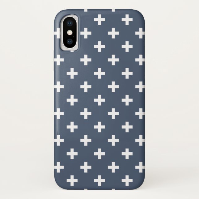 Coques Case-Mate iPhone Polka blanche croise sur bleu-gris (Dos)