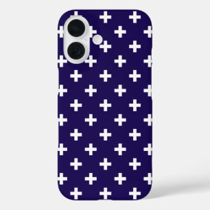 Coque Pour iPhone 16 Polka blanche croise sur bleu marine