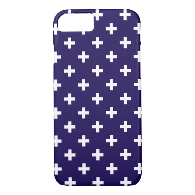 Coques Case-Mate iPhone Polka blanche croise sur bleu marine (Dos)